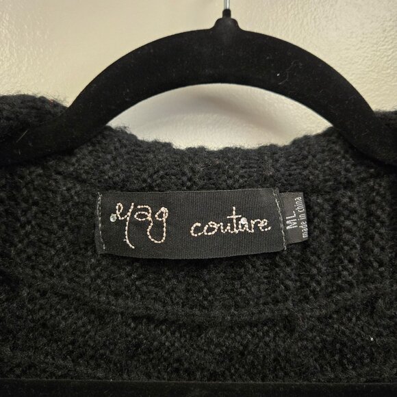 Mohair Wool Blend Y2K  Black Knit Fringe Vest Faux Fur Trim By Yag Couture ML Fo - Picture 3 of 13